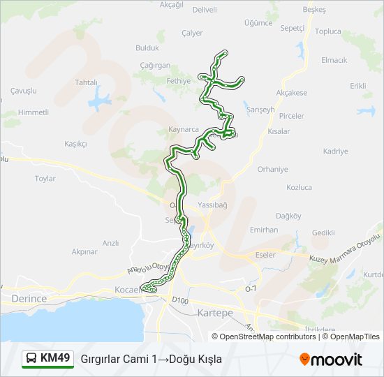 KM49 otobüs Hattı Haritası