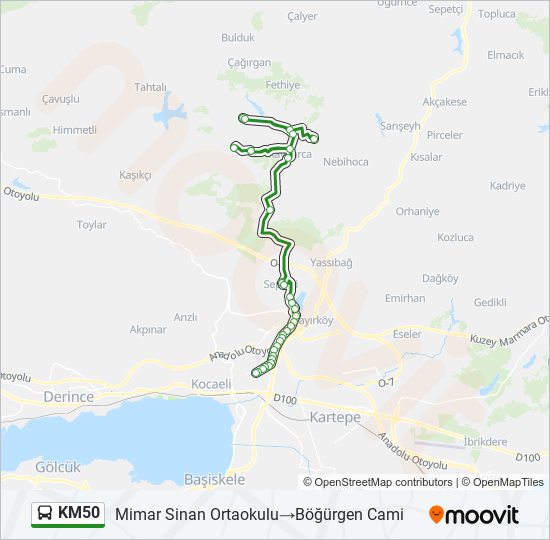 KM50 otobüs Hattı Haritası