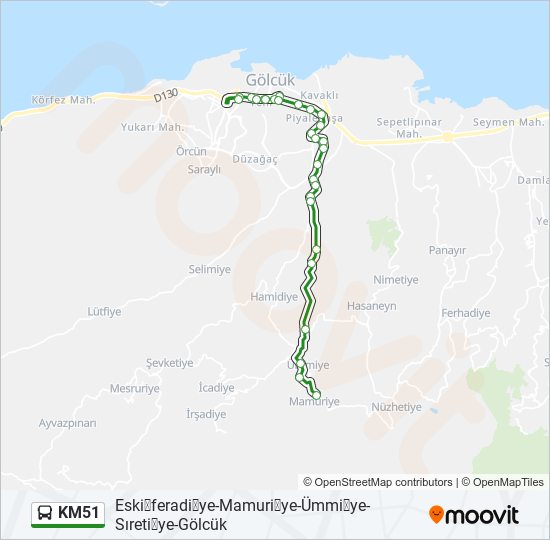 KM51 otobüs Hattı Haritası
