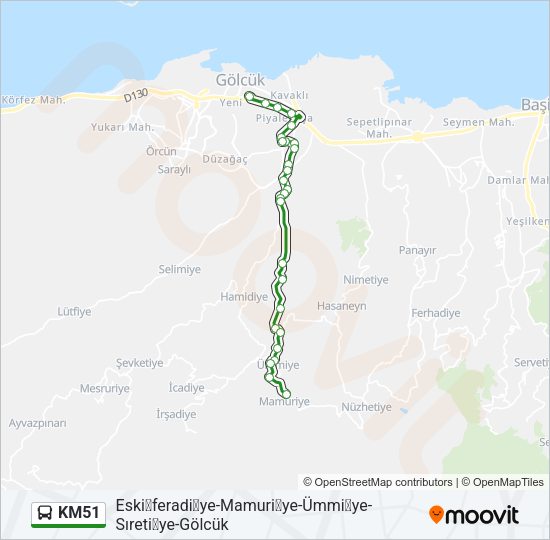 KM51 otobüs Hattı Haritası