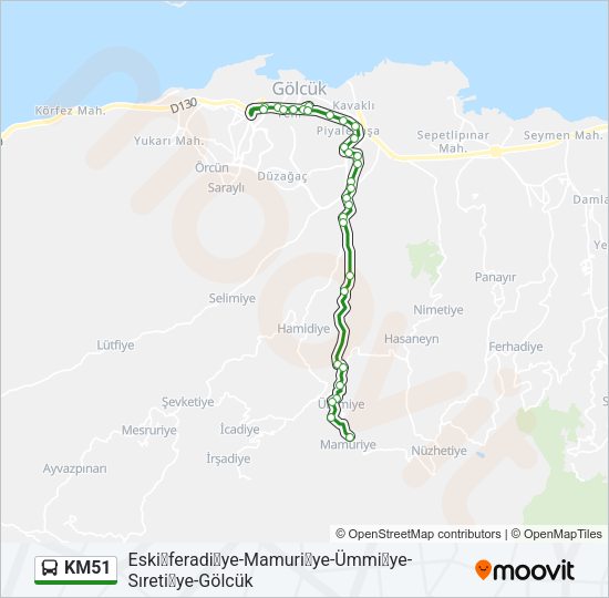 KM51 otobüs Hattı Haritası