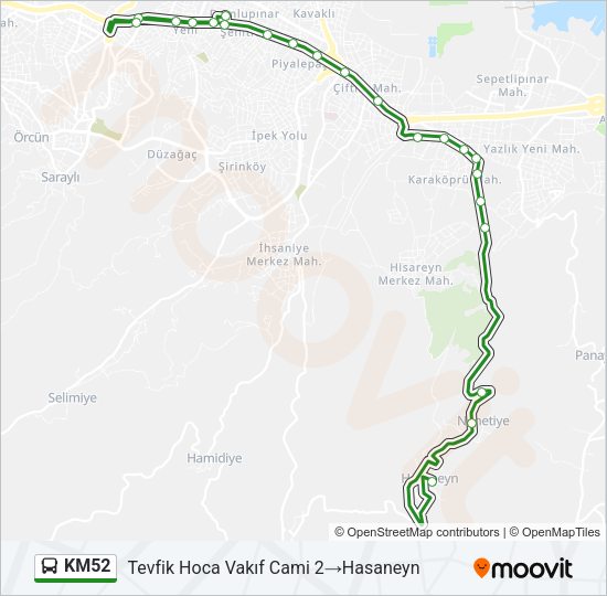 KM52 otobüs Hattı Haritası