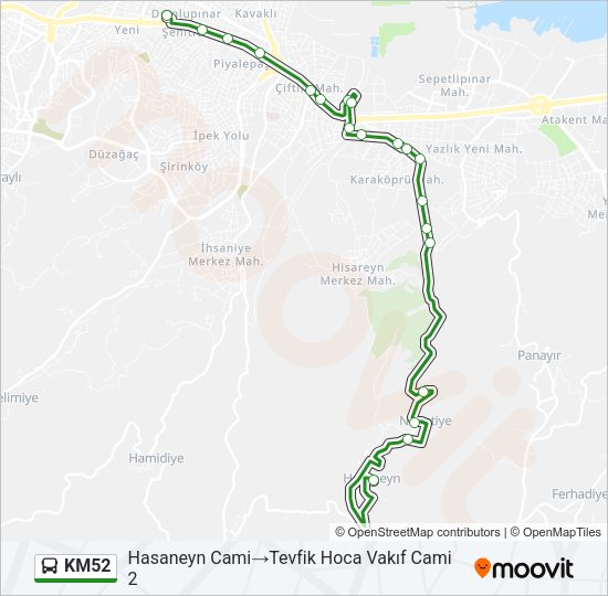 KM52 otobüs Hattı Haritası