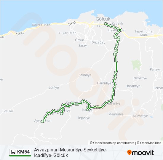 KM54 otobüs Hattı Haritası