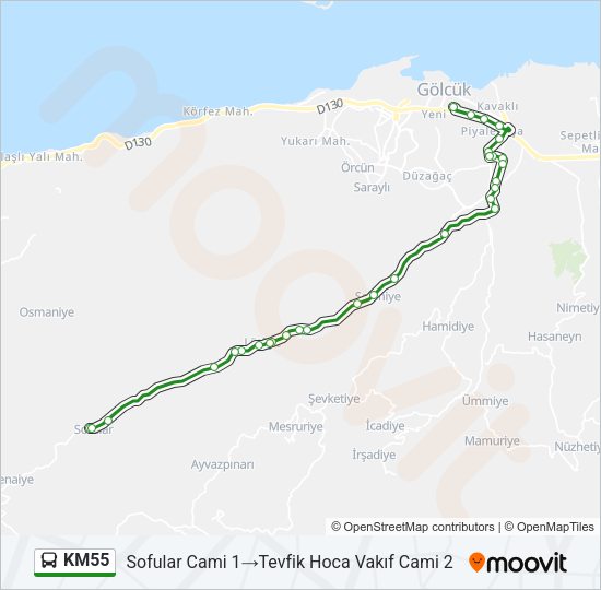 KM55 otobüs Hattı Haritası