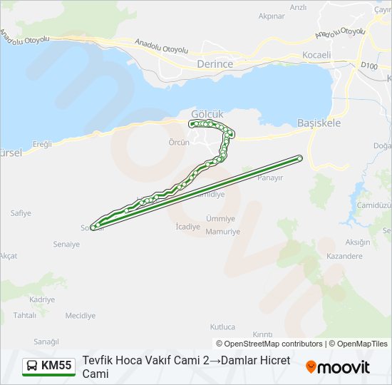 KM55 otobüs Hattı Haritası