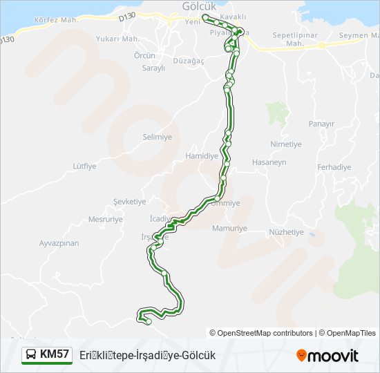 KM57 otobüs Hattı Haritası