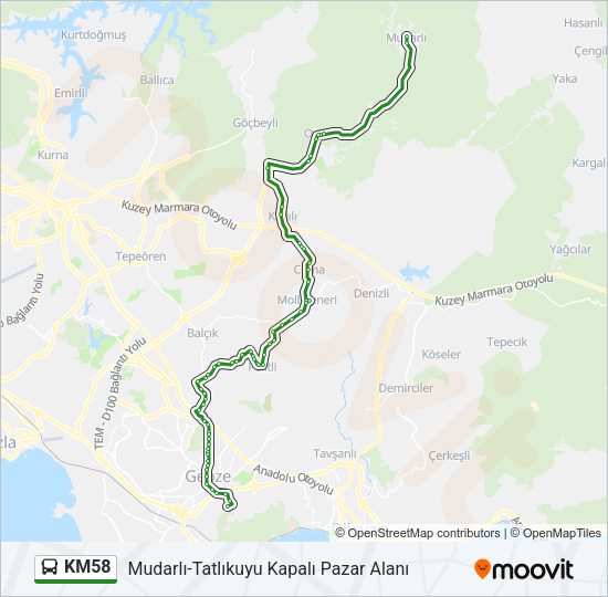 KM58 otobüs Hattı Haritası