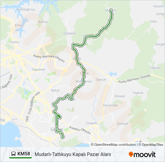 KM58 otobüs Hattı Haritası