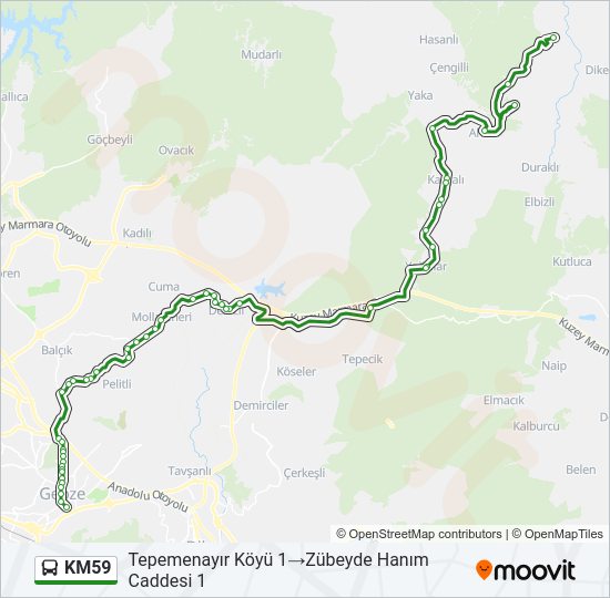 KM59 otobüs Hattı Haritası