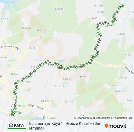 KM59 otobüs Hattı Haritası