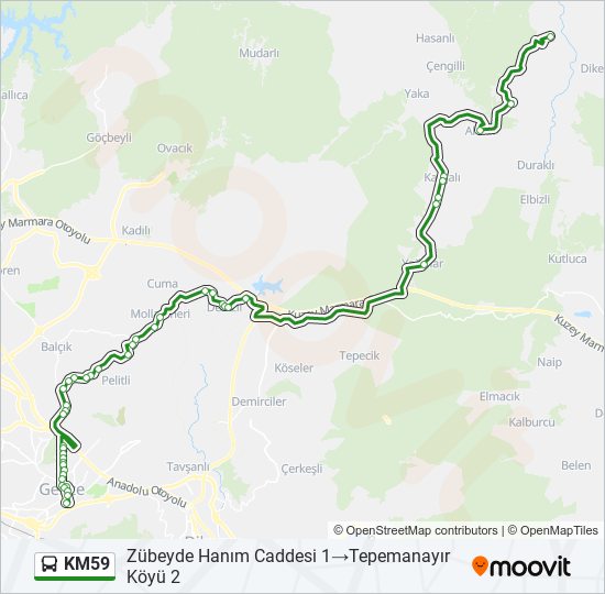 KM59 otobüs Hattı Haritası