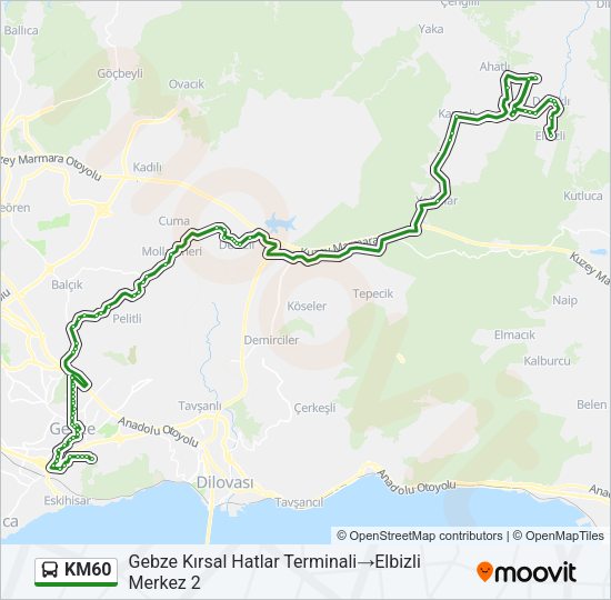 KM60 otobüs Hattı Haritası