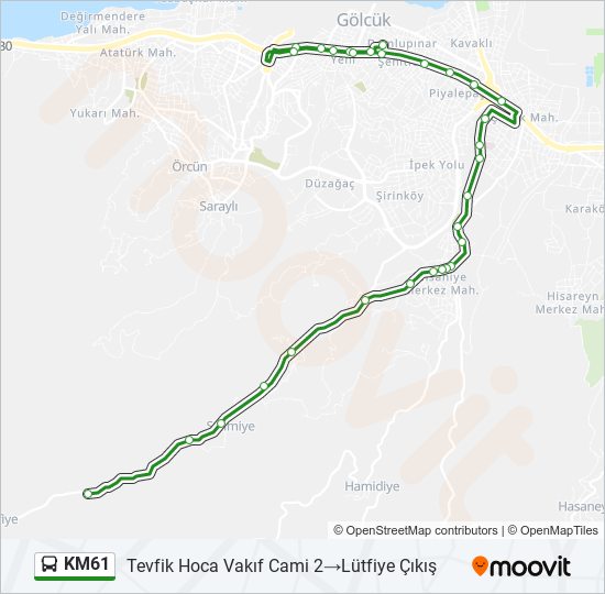 KM61 otobüs Hattı Haritası