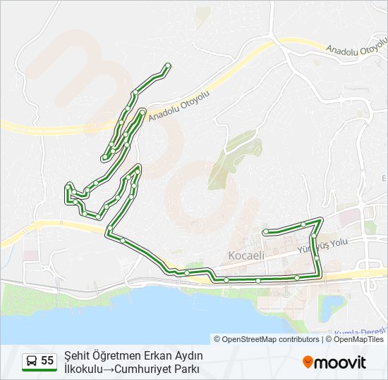 55 otobüs Hattı Haritası