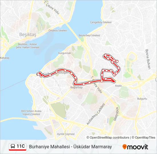 11C otobüs Hattı Haritası