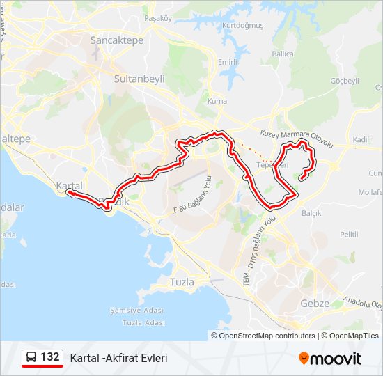 132 otobüs Hattı Haritası