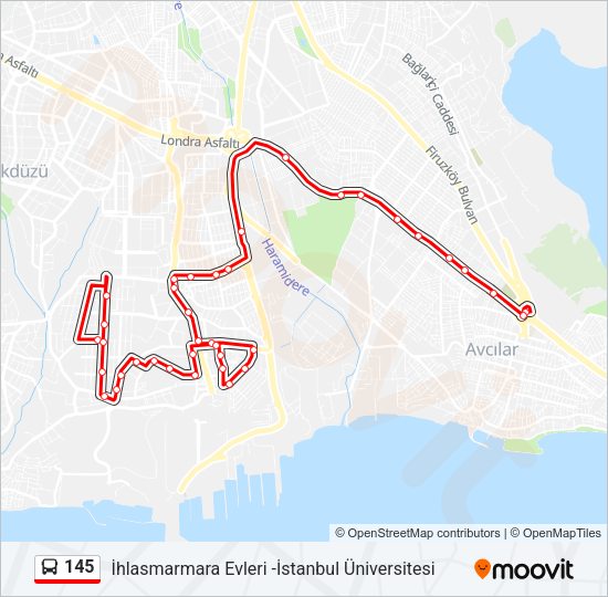 145 otobüs Hattı Haritası