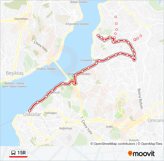 15R otobüs Hattı Haritası