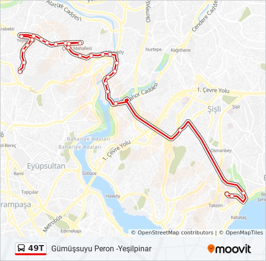 49T otobüs Hattı Haritası