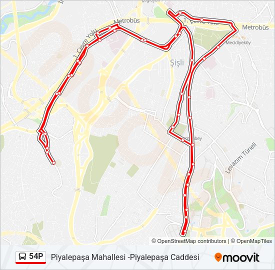 54P otobüs Hattı Haritası