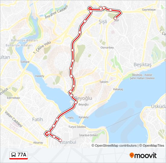 77A otobüs Hattı Haritası