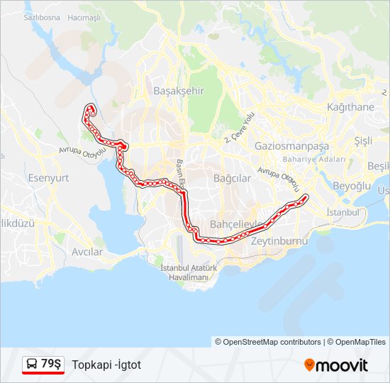 79Ş otobüs Hattı Haritası
