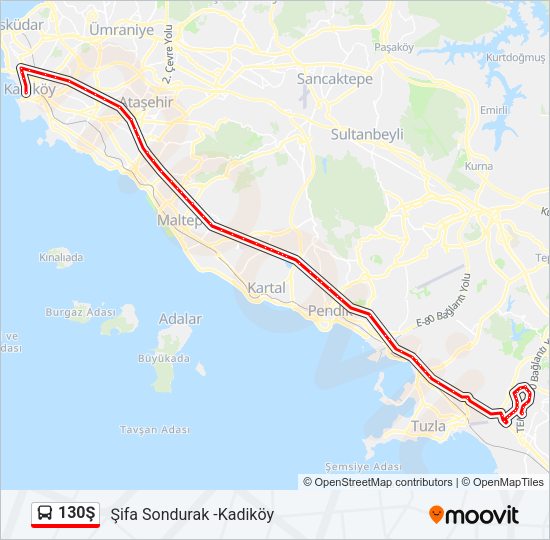 130Ş otobüs Hattı Haritası