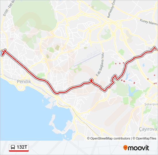 132T otobüs Hattı Haritası