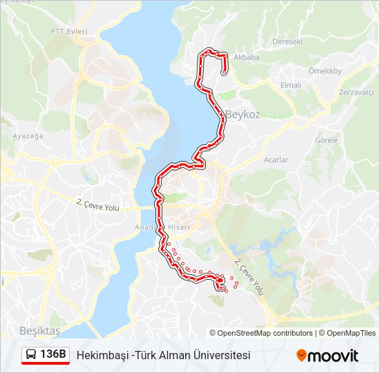 136B otobüs Hattı Haritası