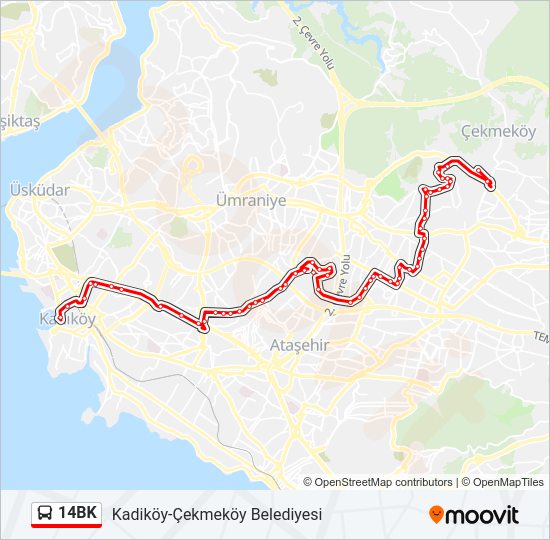 14BK otobüs Hattı Haritası