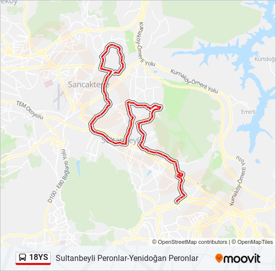 18YS otobüs Hattı Haritası