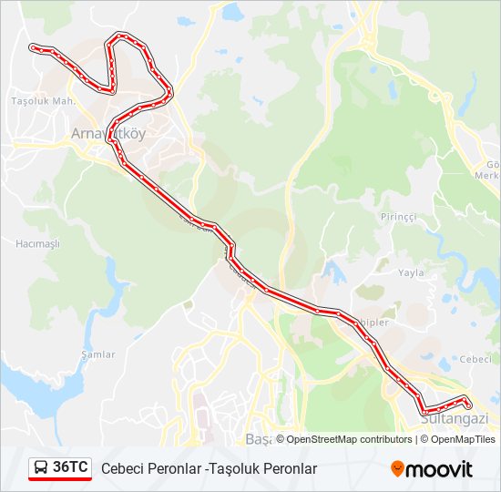 36TC otobüs Hattı Haritası