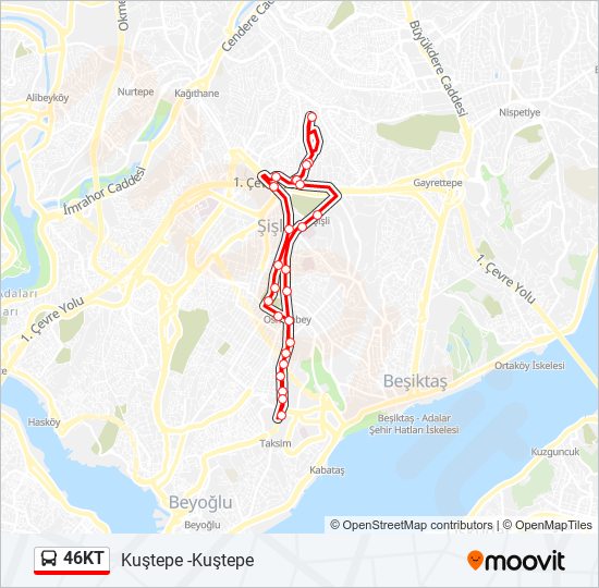 46KT otobüs Hattı Haritası