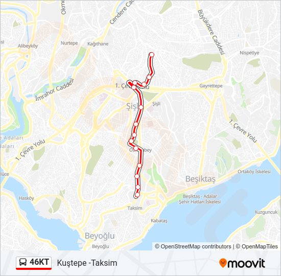 46KT otobüs Hattı Haritası