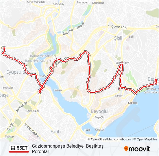 55ET otobüs Hattı Haritası