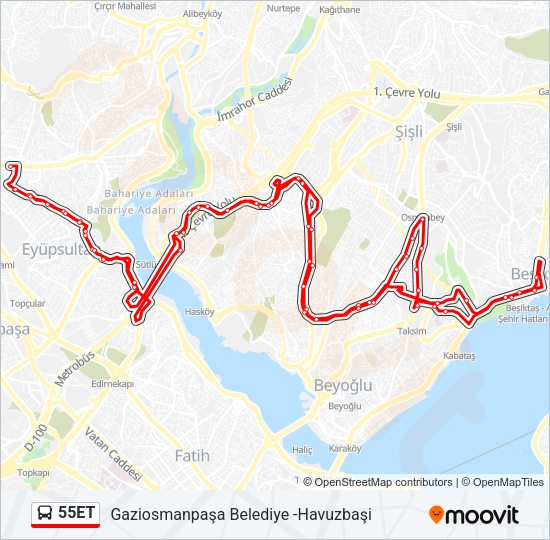 55ET otobüs Hattı Haritası