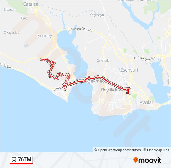 76TM otobüs Hattı Haritası