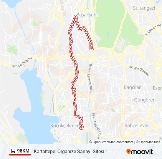 98KM otobüs Hattı Haritası