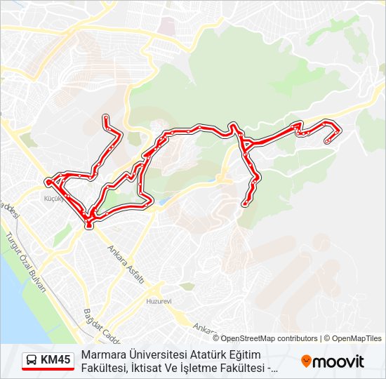 KM45 otobüs Hattı Haritası