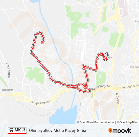 MK13 bus Line Map