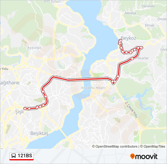 121BS otobüs Hattı Haritası