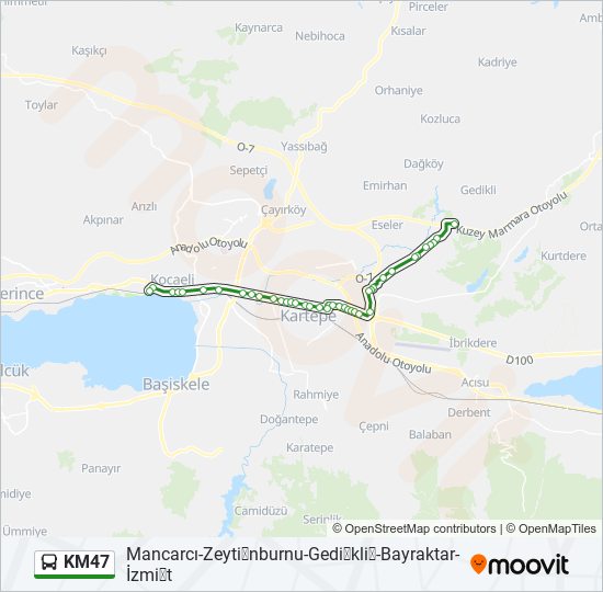 KM47 otobüs Hattı Haritası