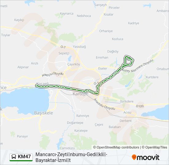 KM47 otobüs Hattı Haritası