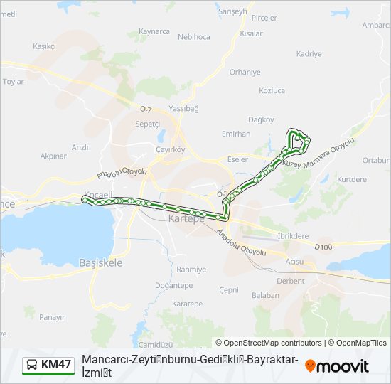 KM47 otobüs Hattı Haritası