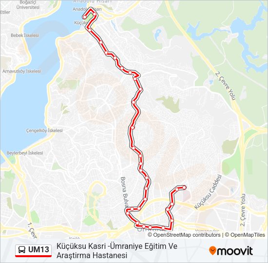 UM13 otobüs Hattı Haritası