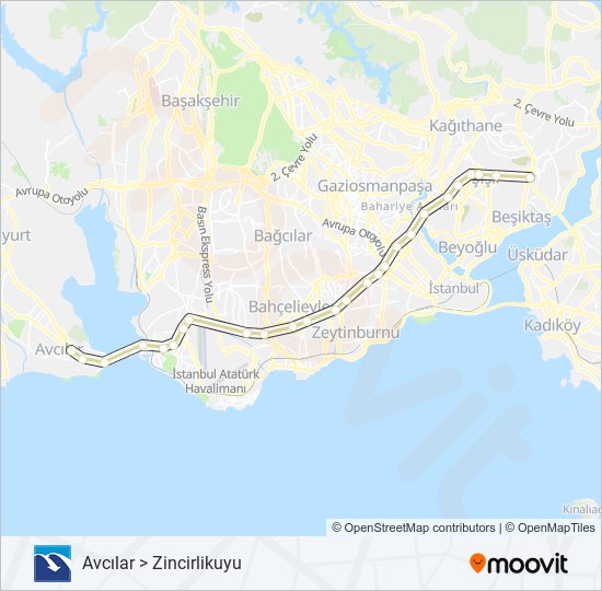 34 metrobus Hattı Haritası
