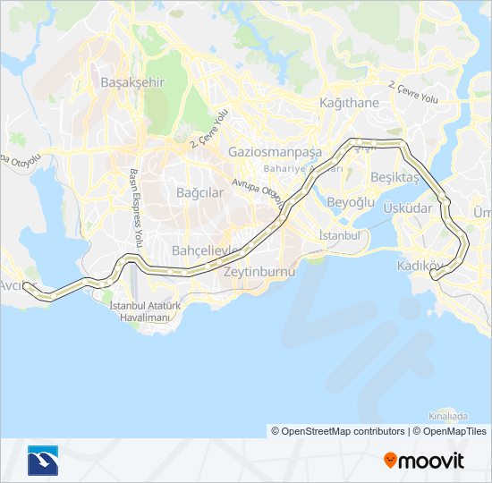 34AS Metrobus Hattı Haritası