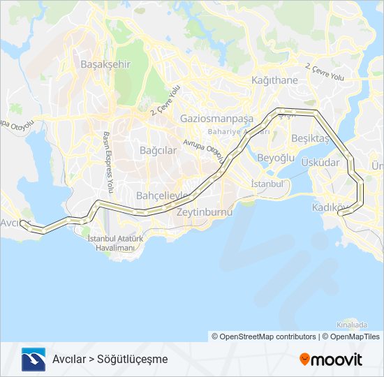34AS metrobus Hattı Haritası