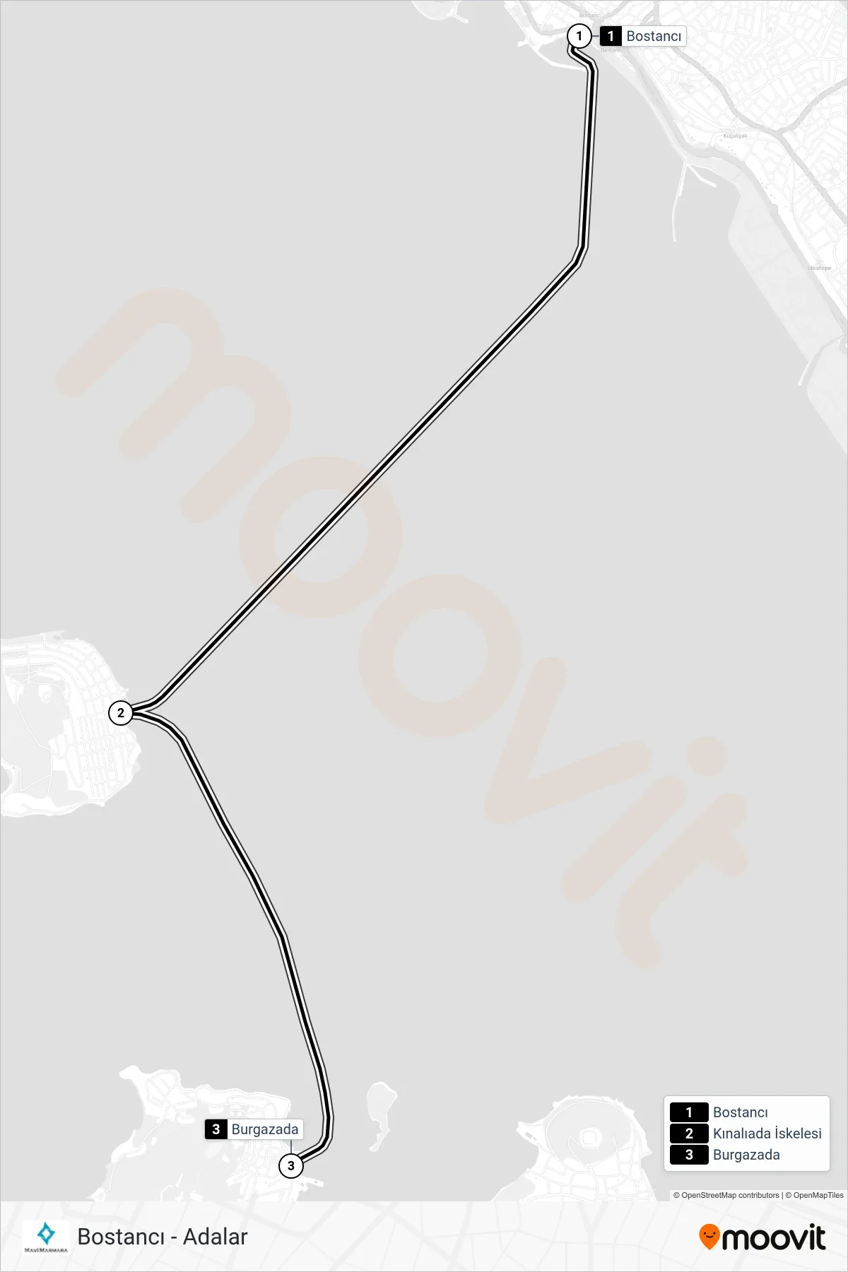 BOSTANCI - ADALAR  Line (Bostancı‎→Burgazada) route and stops on a map